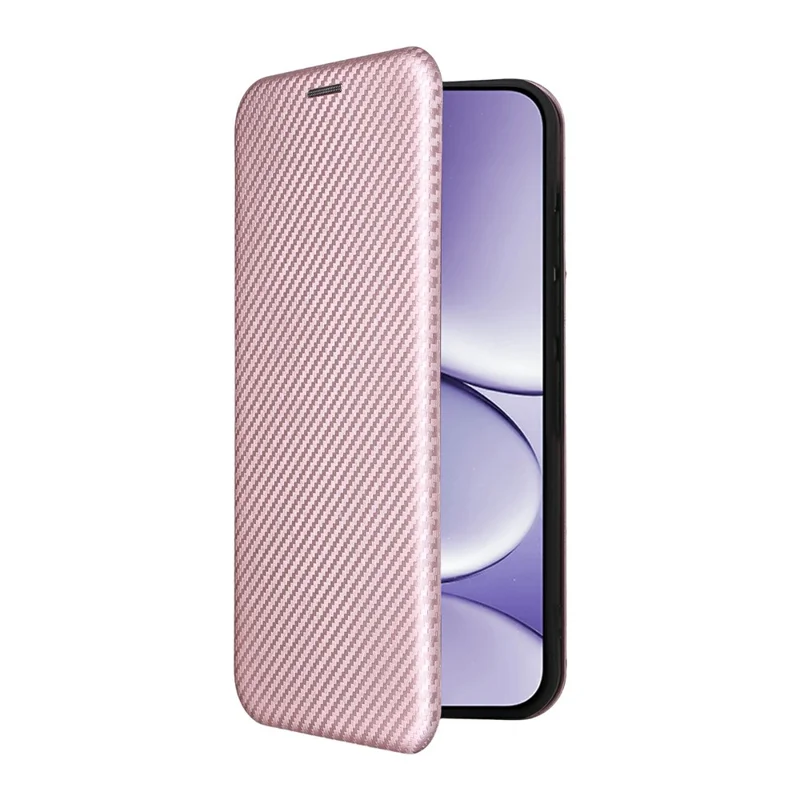 Capa para Xiaomi Redmi Note 15 Pro 4G com Textura em Fibra de Carbono, Capa Protetora em Pele PU à Prova de Quedas - Dourado Rosa