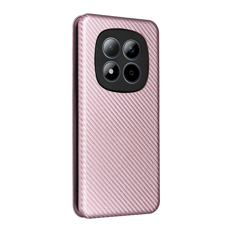Capa para Xiaomi Redmi Note 15 Pro 4G com Textura em Fibra de Carbono, Capa Protetora em Pele PU à Prova de Quedas - Dourado Rosa