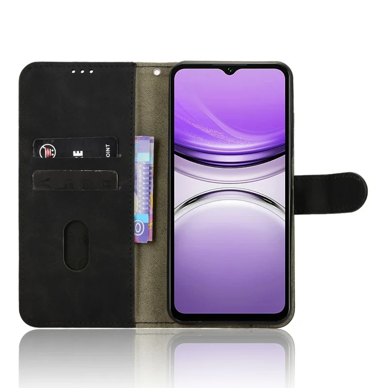 För Oukitel C2 läderfodral Hudkänsla Anti-fall Plånbok Ställbar Vikbar Telefonfodral - Svart