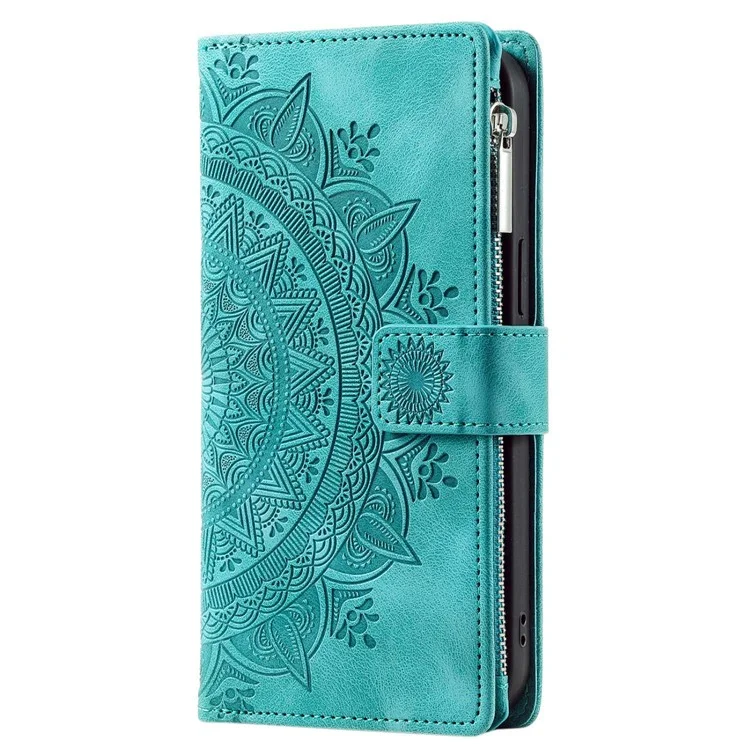 Case de Billetera de Bolsillo Con Cremallera Para Samsung Galaxy A52 4G / 5G / A52s 5G, Cubierta de Cuero PU de Mandala a Prueba de Colisión Con Múltiples Ranuras Para Tarjetas - Verde