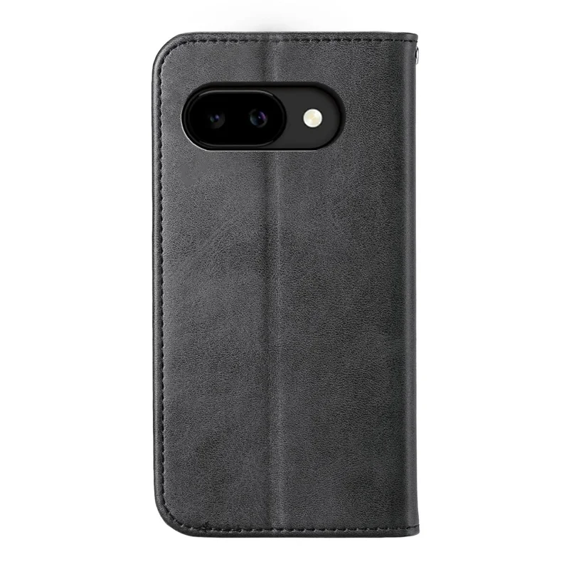 For Google Pixel 10a Case Calf Texture PU Leather Wallet Phone Cover with Wrist Strap - Black
