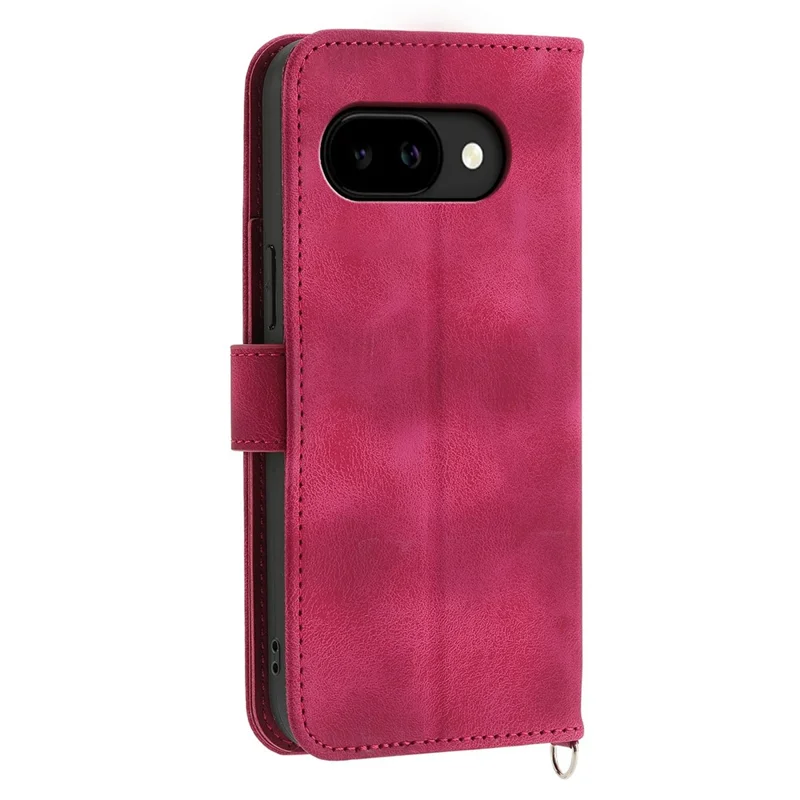 For Google Pixel 10a Case Flower Pattern PU Leather Wallet Phone Cover with Strap - Wine Red