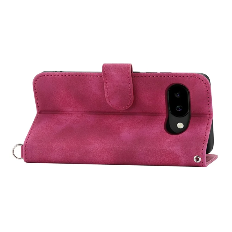 For Google Pixel 10a Case Flower Pattern PU Leather Wallet Phone Cover with Strap - Wine Red