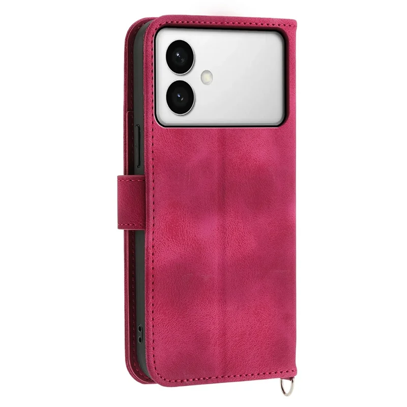 Handyhülle für Samsung Galaxy S26 Edge mit Blumenmuster, PU-Leder Brieftaschen-Case mit Schultergurt – Weinrot