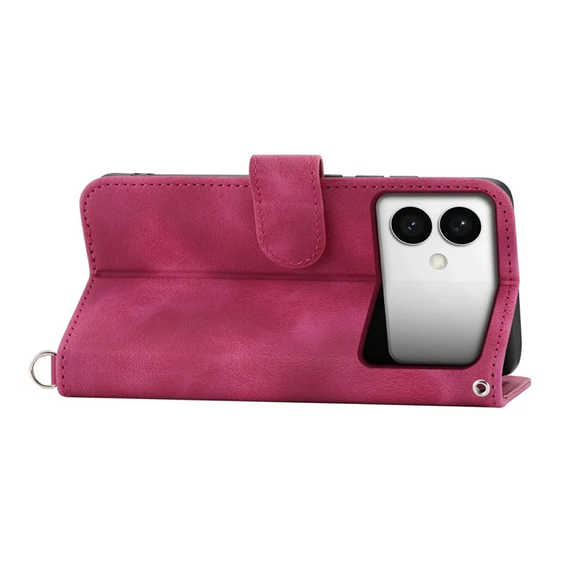 Handyhülle für Samsung Galaxy S26 Edge mit Blumenmuster, PU-Leder Brieftaschen-Case mit Schultergurt – Weinrot