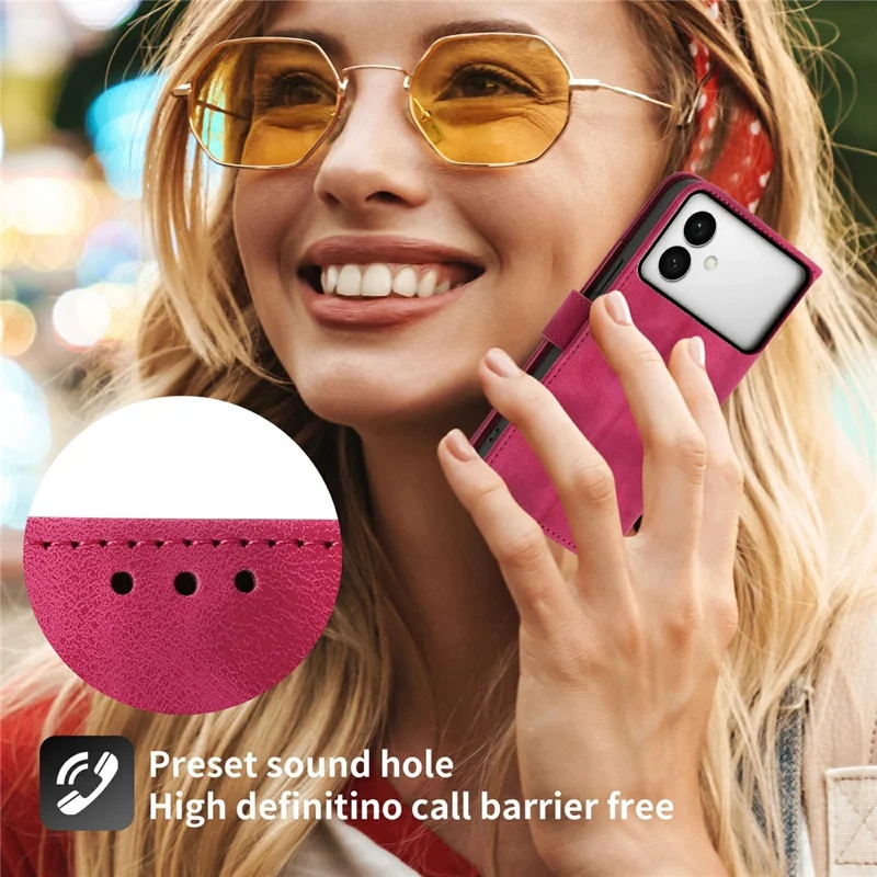 Handyhülle für Samsung Galaxy S26 Edge mit Blumenmuster, PU-Leder Brieftaschen-Case mit Schultergurt – Weinrot