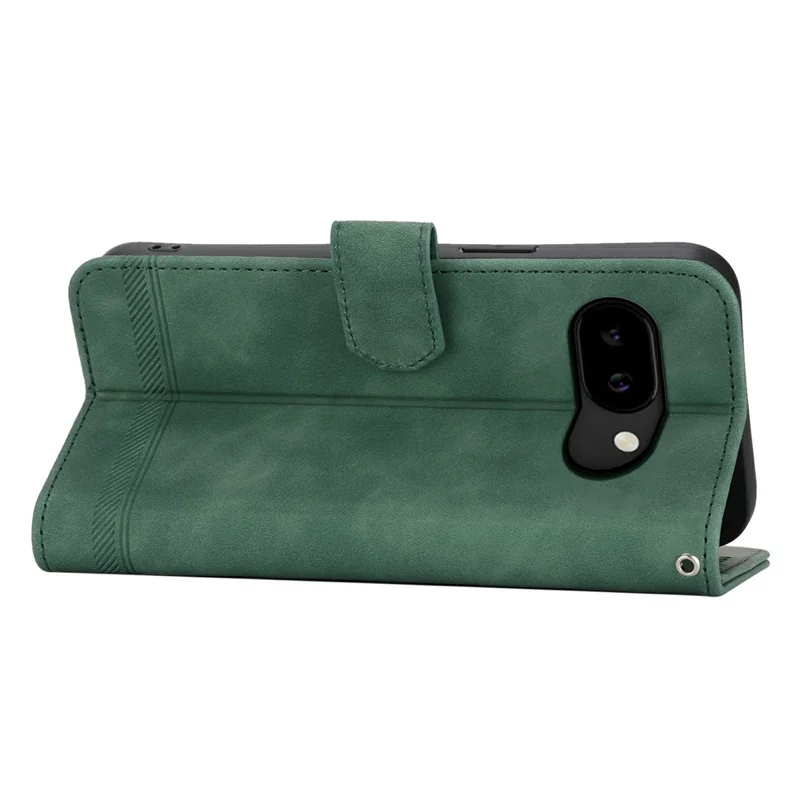 DIERFENG DF-03 For Google Pixel 10a Case Lines Imprint Wallet Leather Phone Cover with Wrist Strap - Green