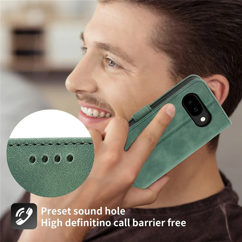 DIERFENG DF-03 For Google Pixel 10a Case Lines Imprint Wallet Leather Phone Cover with Wrist Strap - Green