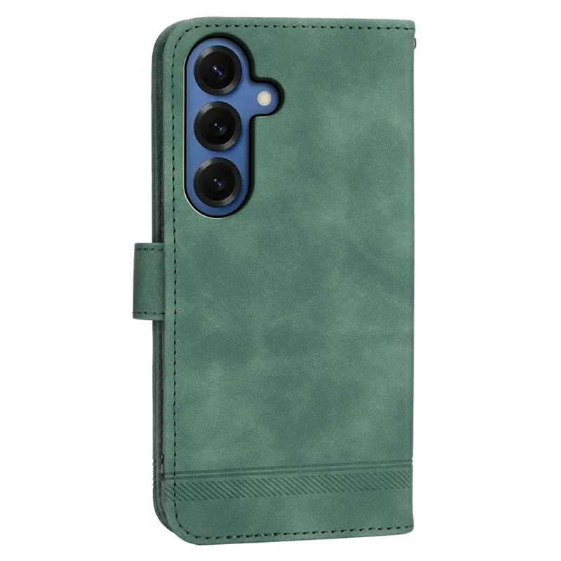DIERFENG DF-03 For Samsung Galaxy S26 Case Lines Imprint Wallet Leather Phone Cover with Wrist Strap - Green