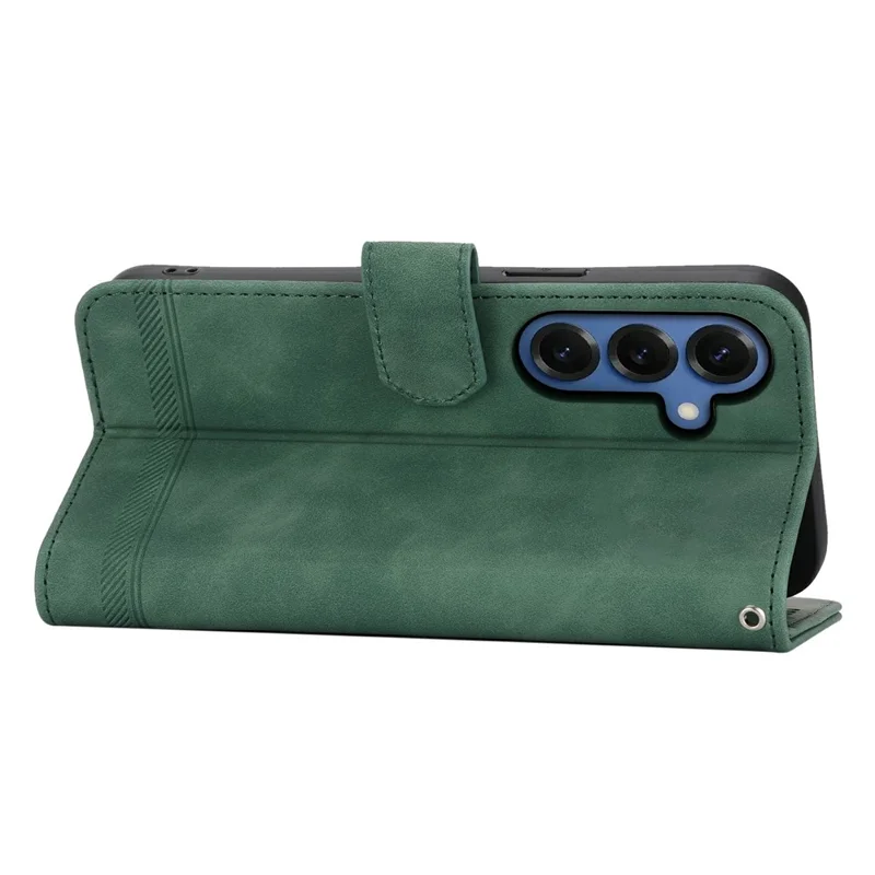 DIERFENG DF-03 For Samsung Galaxy S26+ Case Lines Imprint Wallet Leather Phone Cover with Wrist Strap - Green