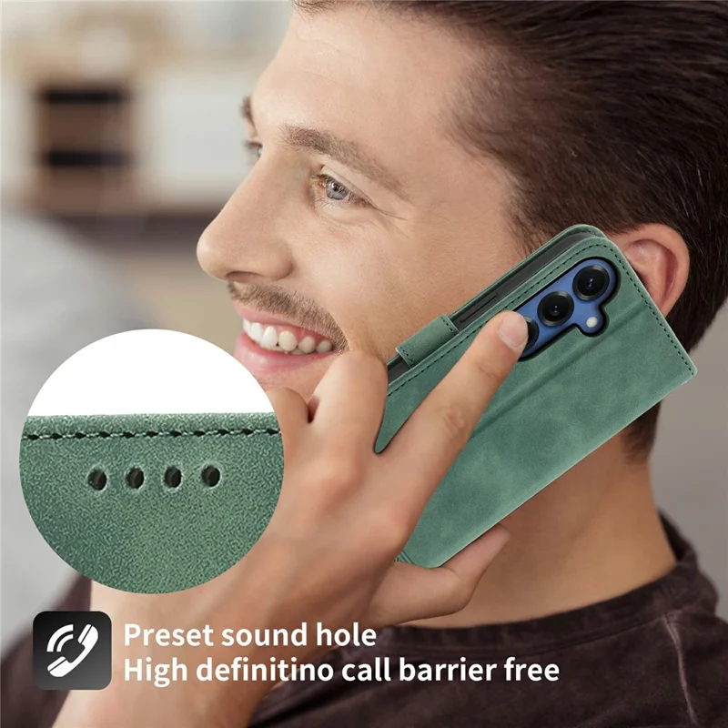 DIERFENG DF-03 For Samsung Galaxy S26+ Case Lines Imprint Wallet Leather Phone Cover with Wrist Strap - Green