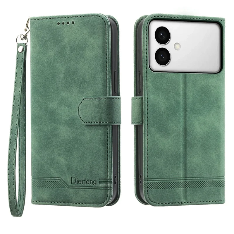DIERFENG DF-03 For Samsung Galaxy S26 Edge Case Lines Imprint Wallet Leather Phone Cover with Wrist Strap - Green