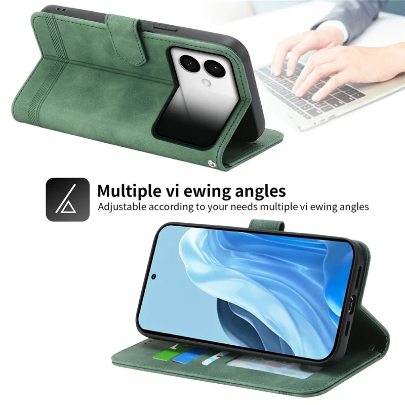 DIERFENG DF-03 For Samsung Galaxy S26 Edge Case Lines Imprint Wallet Leather Phone Cover with Wrist Strap - Green