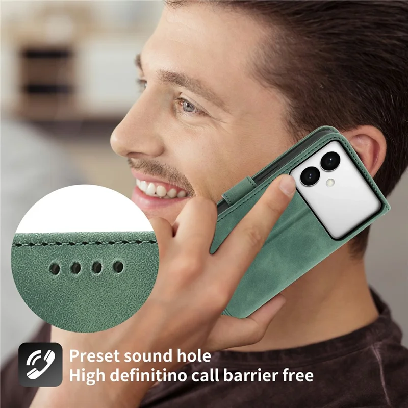 DIERFENG DF-03 For Samsung Galaxy S26 Edge Case Lines Imprint Wallet Leather Phone Cover with Wrist Strap - Green