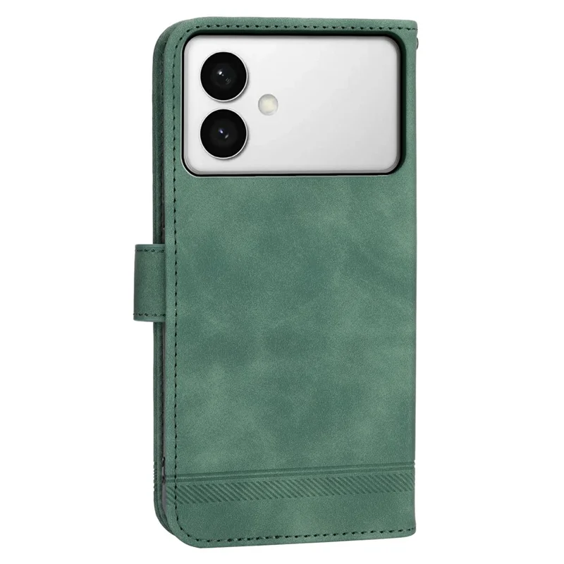 DIERFENG DF-03 For Samsung Galaxy S26 Edge Case Lines Imprint Wallet Leather Phone Cover with Wrist Strap - Green
