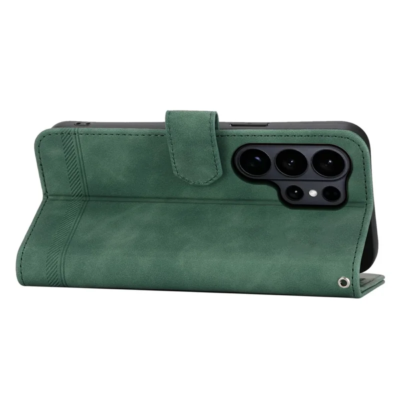 DIERFENG DF-03 For Samsung Galaxy S26 Ultra Case Lines Imprint Wallet Leather Phone Cover with Wrist Strap - Green