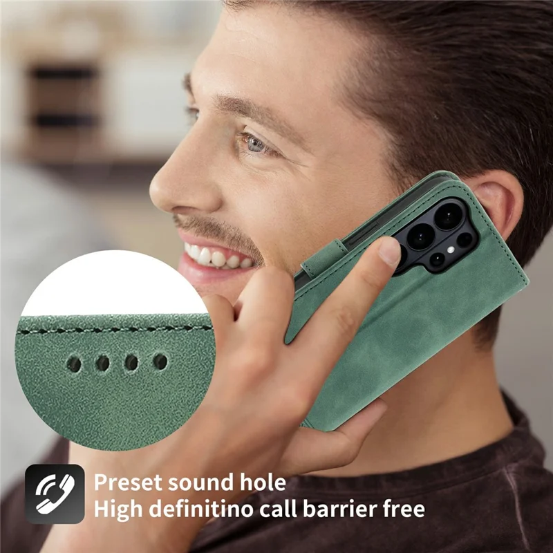 DIERFENG DF-03 For Samsung Galaxy S26 Ultra Case Lines Imprint Wallet Leather Phone Cover with Wrist Strap - Green