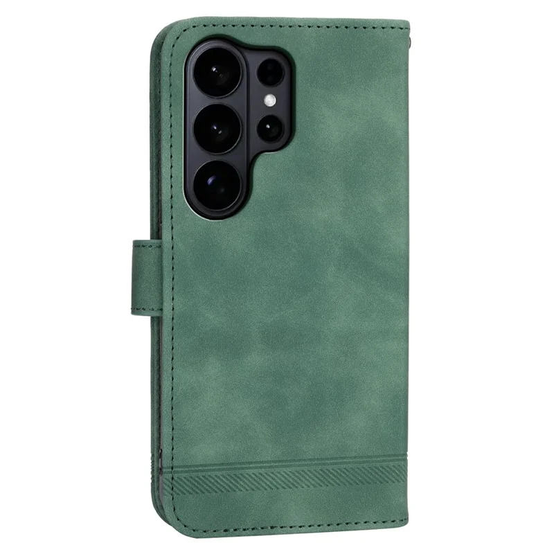 DIERFENG DF-03 For Samsung Galaxy S26 Ultra Case Lines Imprint Wallet Leather Phone Cover with Wrist Strap - Green