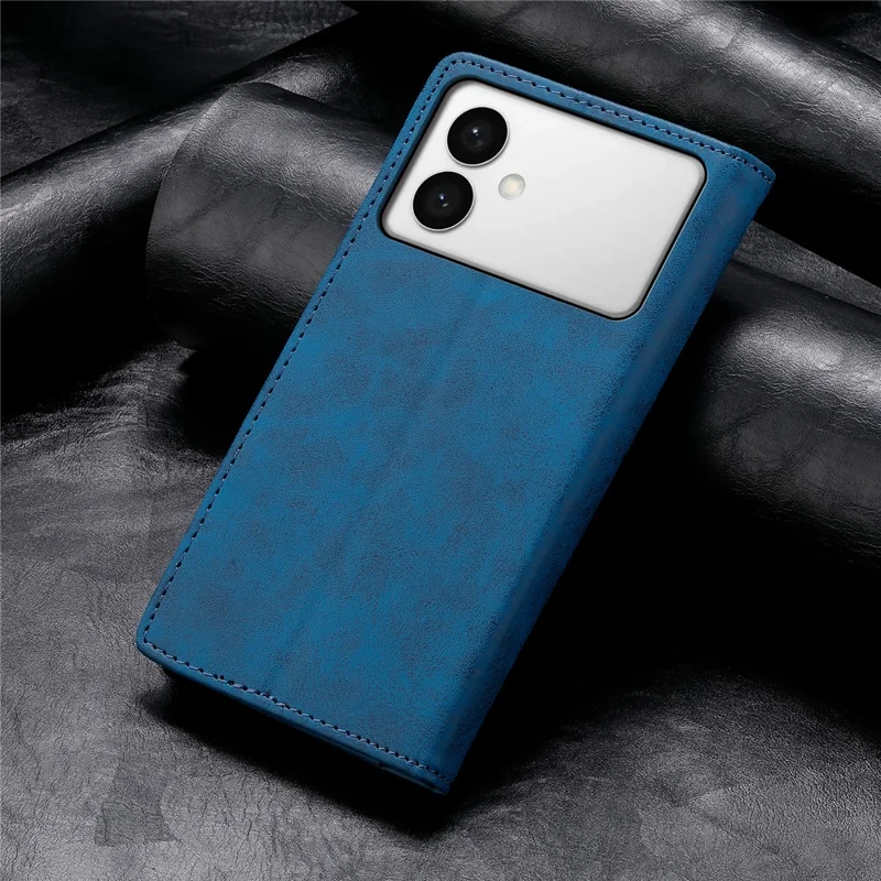 حافظة محفظة لهاتف سامسونج جالاكسي S26 إيدج، غطاء هاتف من جلد البولي يوريثان المقاوم للحريق باللون الأزرق