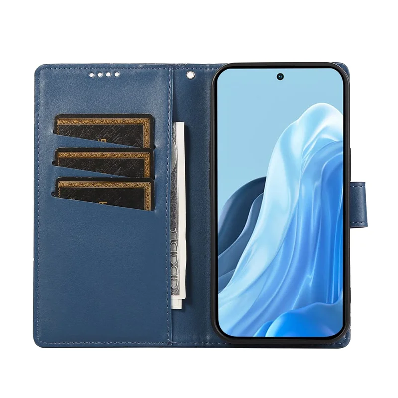 For Samsung Galaxy S26 Phone Case Line Imprint Leather Wallet Cover with Wrist Strap - Blue