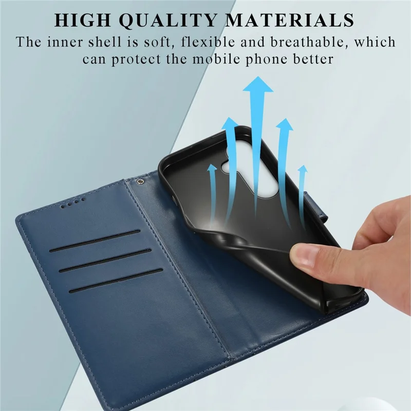 For Samsung Galaxy S26 Phone Case Line Imprint Leather Wallet Cover with Wrist Strap - Blue