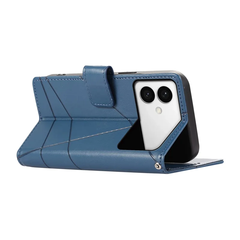 Für Samsung Galaxy S26 Edge Handytasche mit Linienprägung Leder-Mappe mit Handschlaufe - Blau