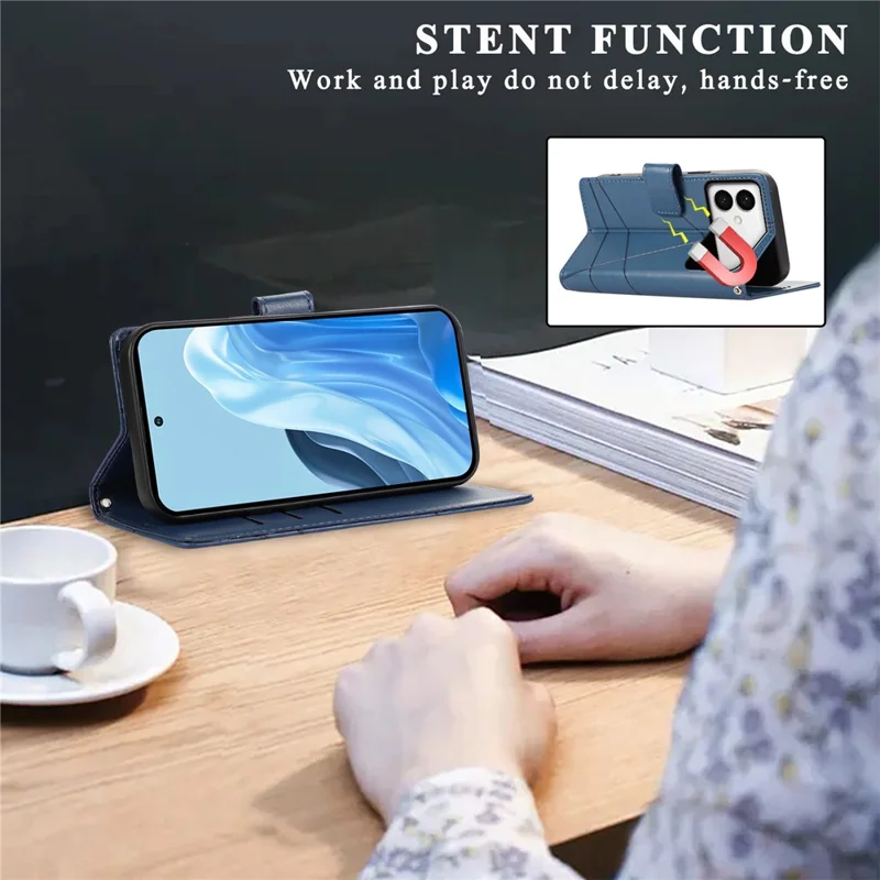 Für Samsung Galaxy S26 Edge Handytasche mit Linienprägung Leder-Mappe mit Handschlaufe - Blau