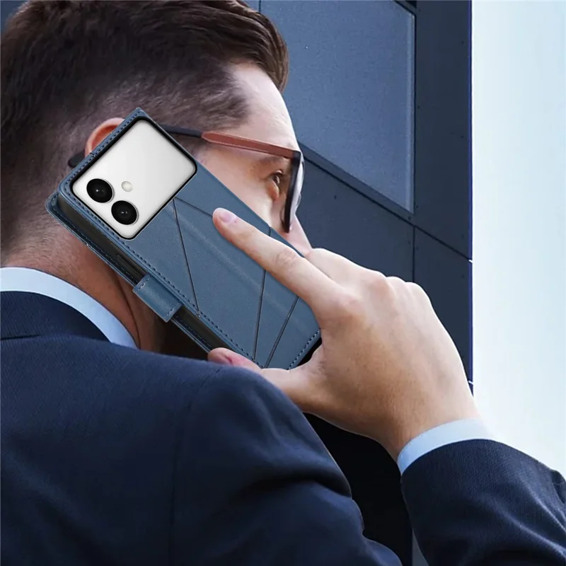 Für Samsung Galaxy S26 Edge Handytasche mit Linienprägung Leder-Mappe mit Handschlaufe - Blau