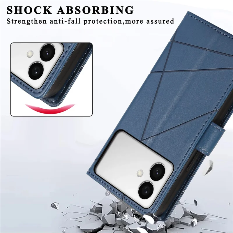 Für Samsung Galaxy S26 Edge Handytasche mit Linienprägung Leder-Mappe mit Handschlaufe - Blau