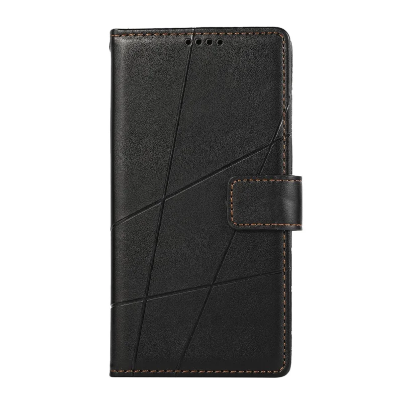For Samsung Galaxy S26+ Phone Case Line Imprint Leather Wallet Cover with Wrist Strap - Black