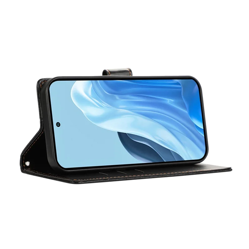 For Samsung Galaxy S26+ Phone Case Line Imprint Leather Wallet Cover with Wrist Strap - Black