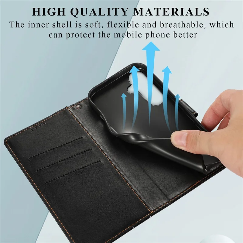 For Samsung Galaxy S26+ Phone Case Line Imprint Leather Wallet Cover with Wrist Strap - Black