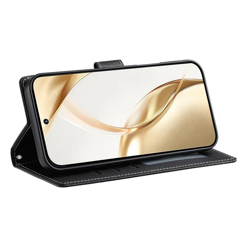 Voor Samsung Galaxy S26 Edge Hoes Magnetische Snap Litchi Structuur Leren Portemonnee Telefoonhoes met Polsbandje - Zwart