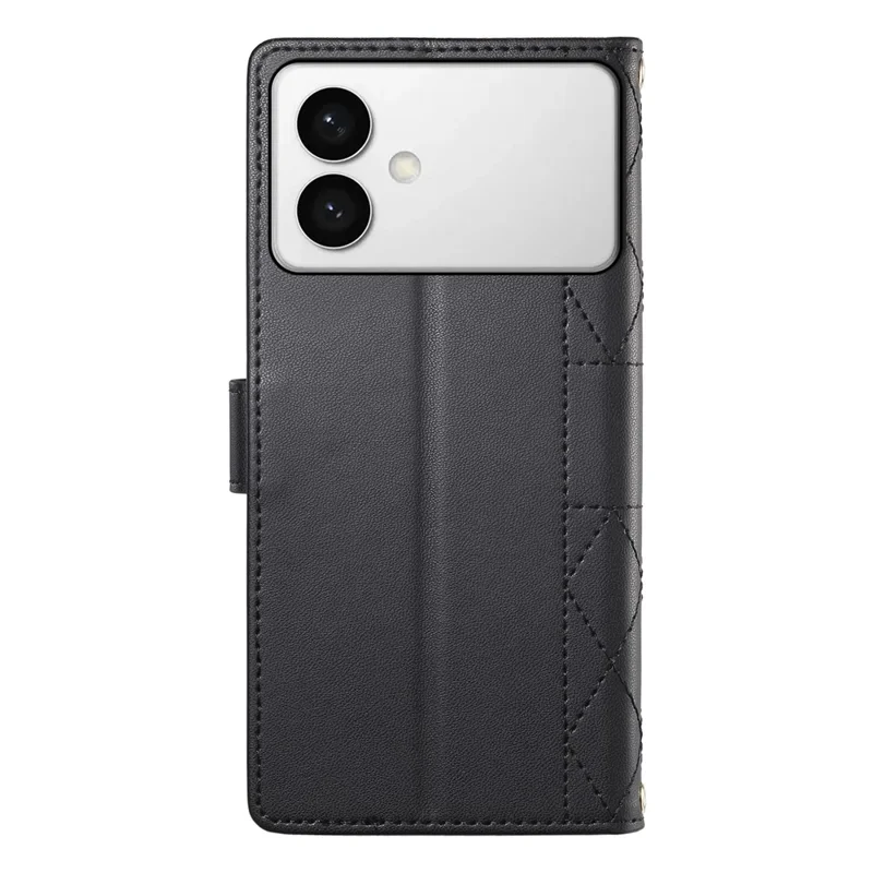 Cover Portafoglio per Samsung Galaxy S26 Edge con Supporto, Copertura in Pelle con Cuciture a Rombo e Cinturino Lungo/Corto - Nero