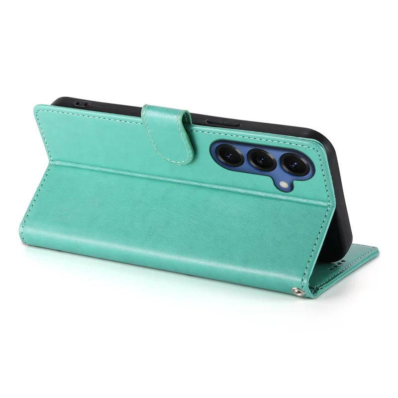 For Samsung Galaxy S26 Wallet Case Butterfly Floral Imprint PU Leather Phone Cover with Wrist Strap - Green