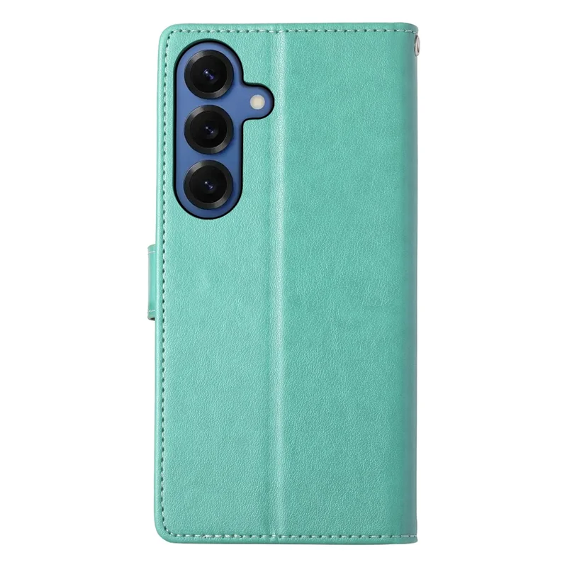 For Samsung Galaxy S26 Wallet Case Butterfly Floral Imprint PU Leather Phone Cover with Wrist Strap - Green