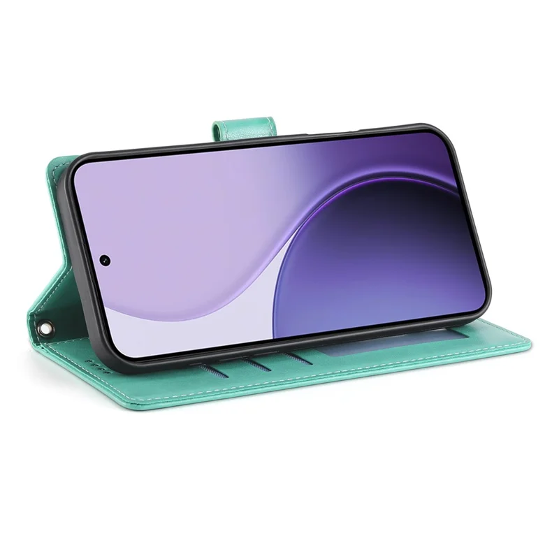 For Samsung Galaxy S26 Edge Wallet Case Butterfly Floral Imprint PU Leather Phone Cover with Wrist Strap - Green