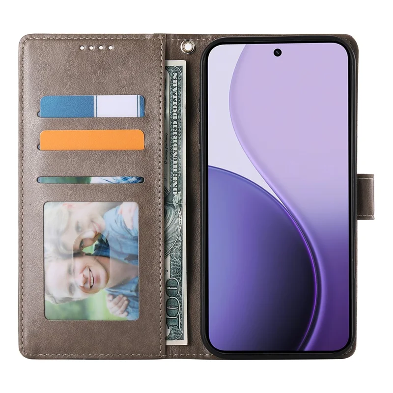 For Samsung Galaxy S26 Edge Wallet Case Butterfly Floral Imprint PU Leather Phone Cover with Wrist Strap - Grey