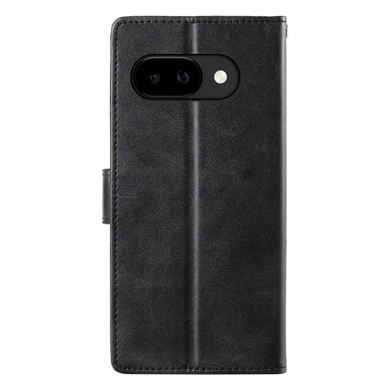 For Google Pixel 10a Case Stand Wallet Calf Texture PU Leather Flip Phone Cover with Wrist Strap - Black