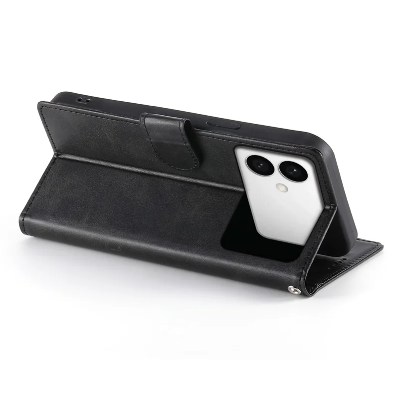 For Samsung Galaxy S26 Edge Case Stand Wallet Calf Texture PU Leather Flip Phone Cover with Wrist Strap - Black