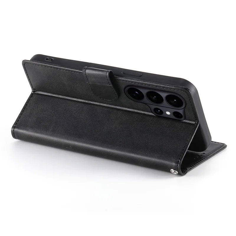 Samsung Galaxy S26 Ultra Hoesje Stand Wallet Kalfsstructuur PU Leren Flip Hoesje met Polsbandje - Zwart