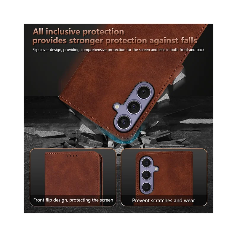 AZNS Чехол для Samsung Galaxy A57 из искусственной кожи с отделением для карт - Коричневый