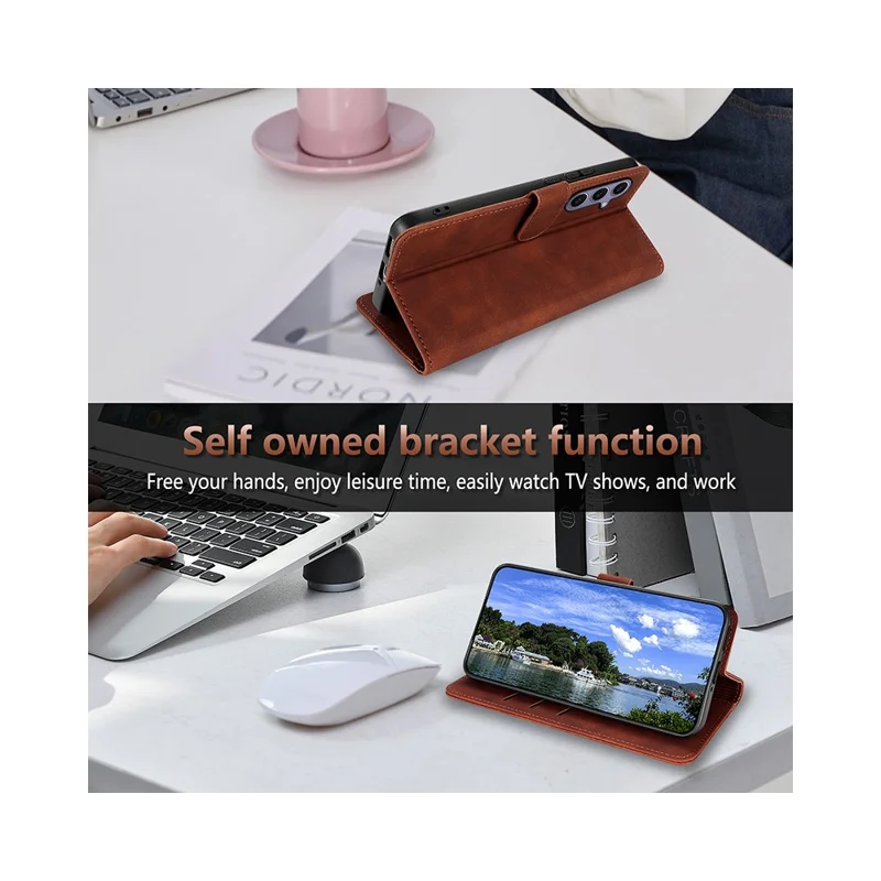 AZNS Чехол для Samsung Galaxy A57 из искусственной кожи с отделением для карт - Коричневый