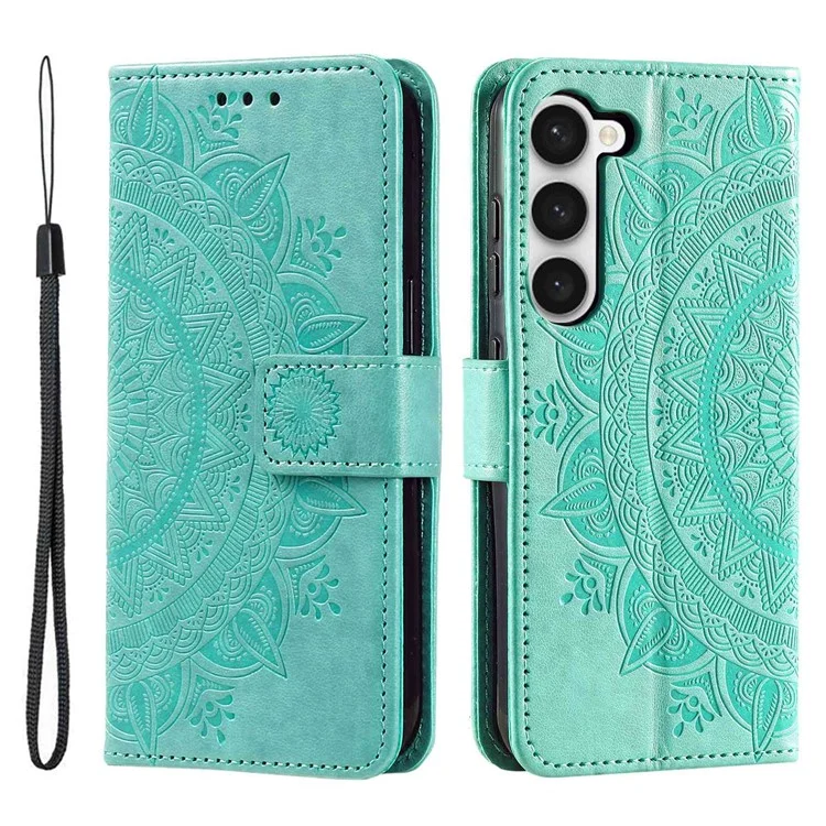 Pour Samsung Galaxy S23+ Mandala Flower Imprinted PU Leather Flip Stand Wallet Case Magnetic Clasp Full Protection Cover - Vert