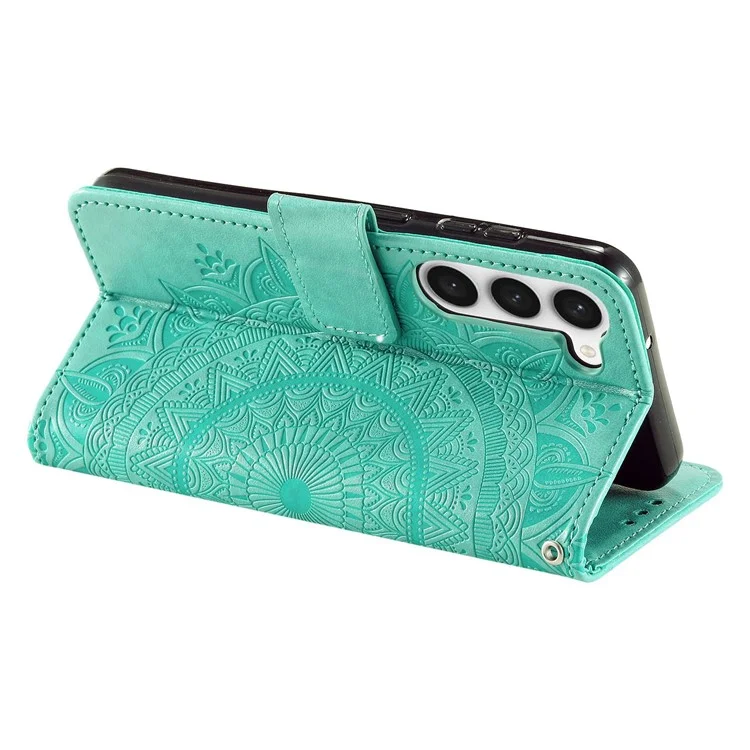 Pour Samsung Galaxy S23+ Mandala Flower Imprinted PU Leather Flip Stand Wallet Case Magnetic Clasp Full Protection Cover - Vert