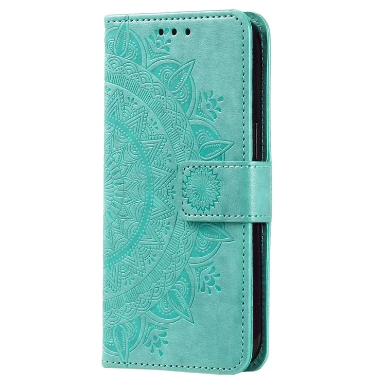 Pour Samsung Galaxy S23+ Mandala Flower Imprinted PU Leather Flip Stand Wallet Case Magnetic Clasp Full Protection Cover - Vert