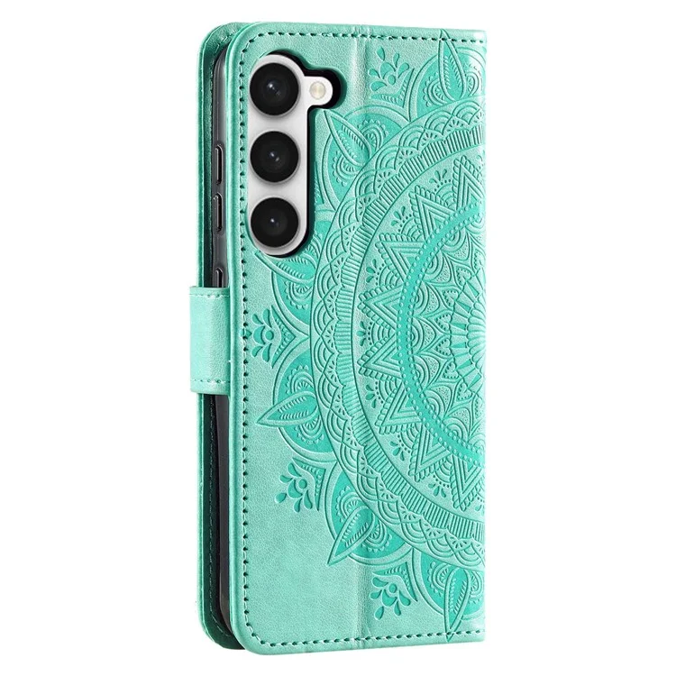 Pour Samsung Galaxy S23+ Mandala Flower Imprinted PU Leather Flip Stand Wallet Case Magnetic Clasp Full Protection Cover - Vert
