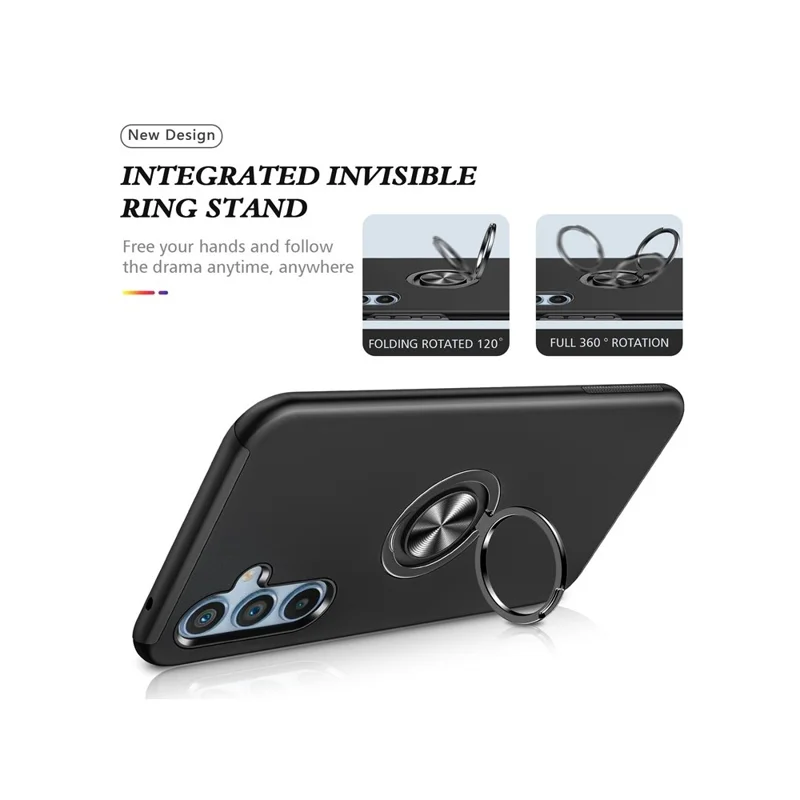 For Samsung Galaxy S26 Case PC + TPU Phone Cover with Rotatable Ring Holder - Black