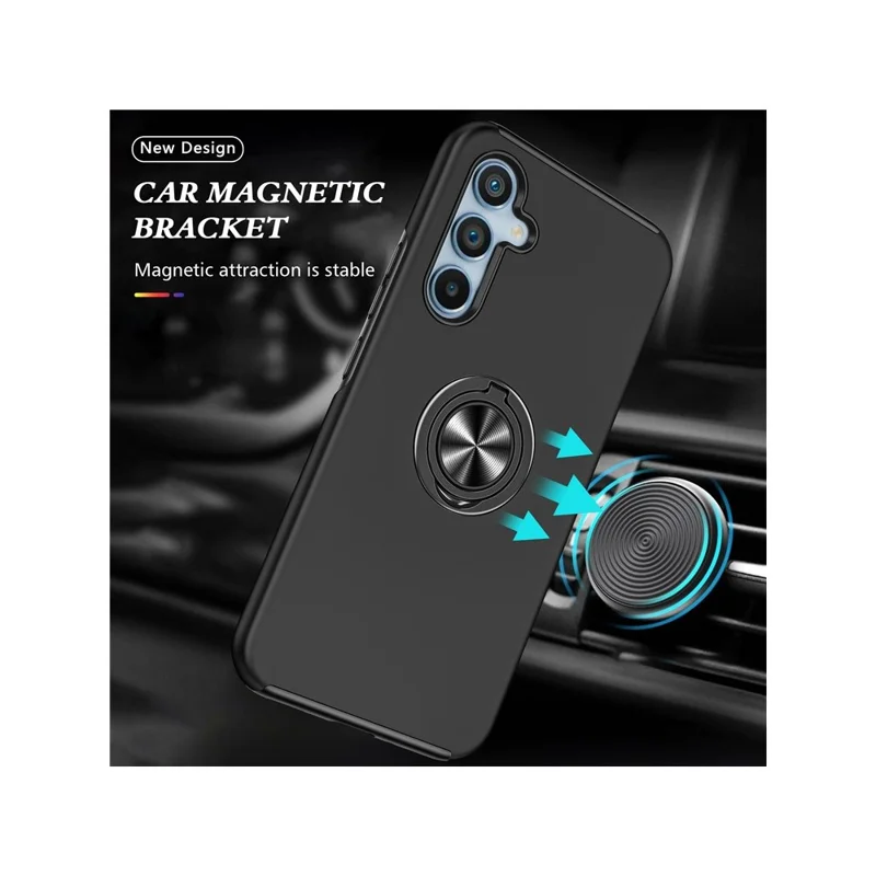For Samsung Galaxy S26 Case PC + TPU Phone Cover with Rotatable Ring Holder - Black