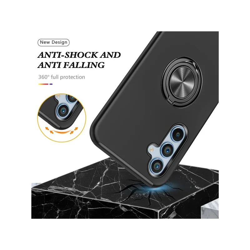 For Samsung Galaxy S26 Case PC + TPU Phone Cover with Rotatable Ring Holder - Black
